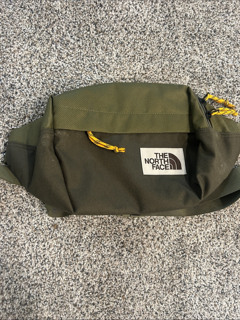 The North Face Olive Waist Pack with Yellow Accents